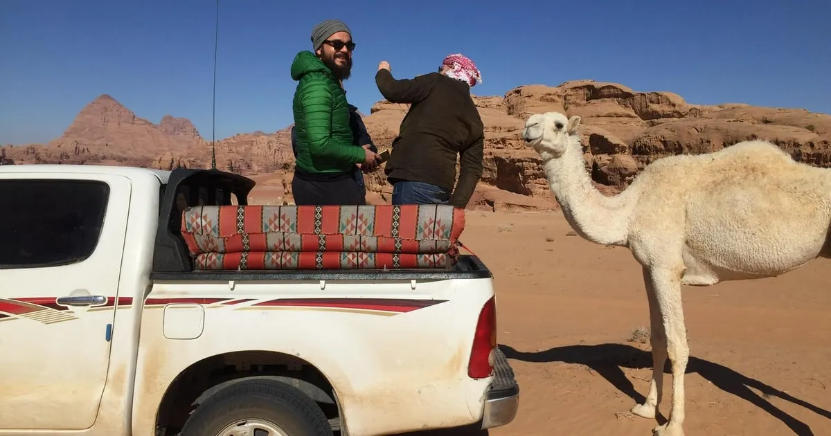 A Bedouin camp tent at sunset on a Wadi Rum desert tour with a full-day jeep tour and 3 meals